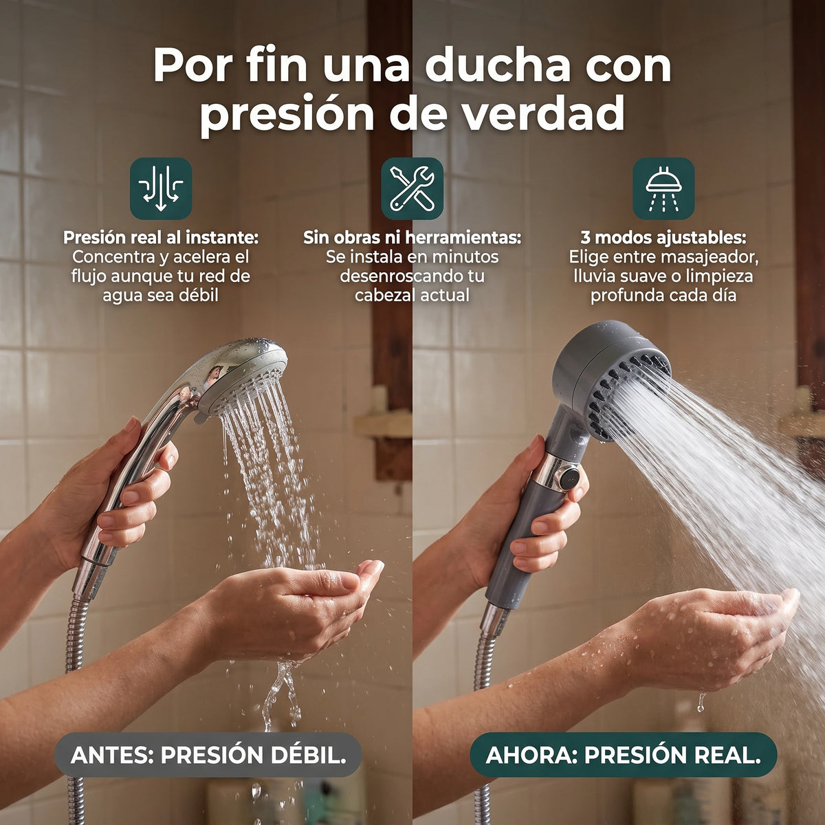 Cabezal Ducha Alta Presión Masajeadora Datazo — Duchas Potentes en Casa